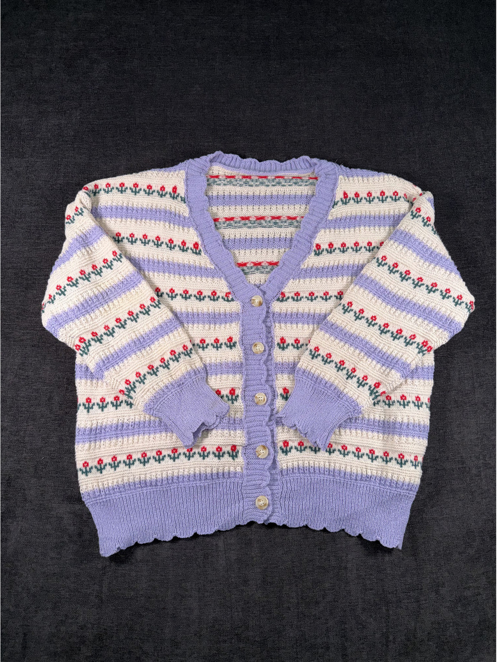 Vintage Lavender Floral Knit Cardigan Sweater